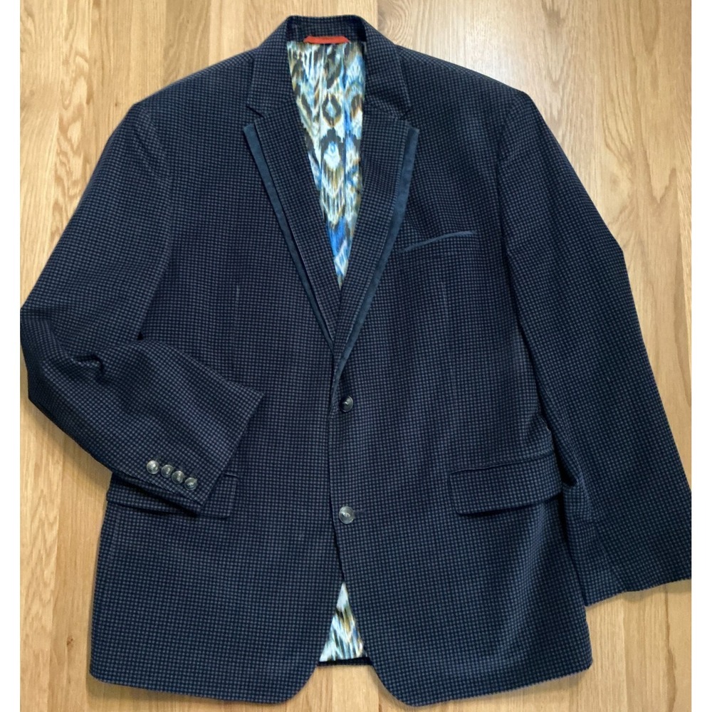 Robert Graham Blazer 46R Navy Blue Textured Cotton Micro Check Sport Coat Jacket